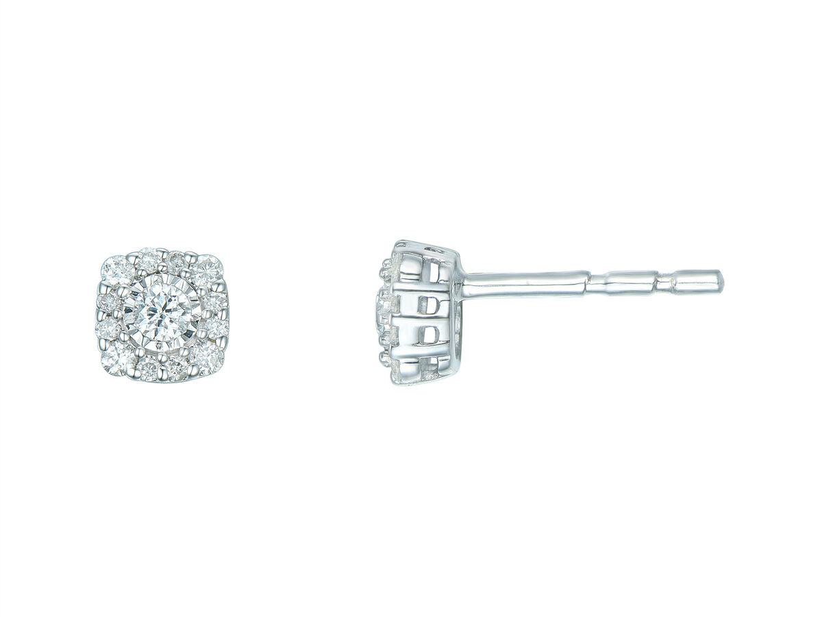 9ct White Gold Diamond Set Cluster Stud Earrings