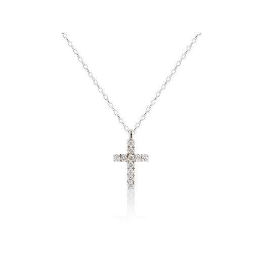 9ct White Gold Diamond Set Cross Pendant Necklace