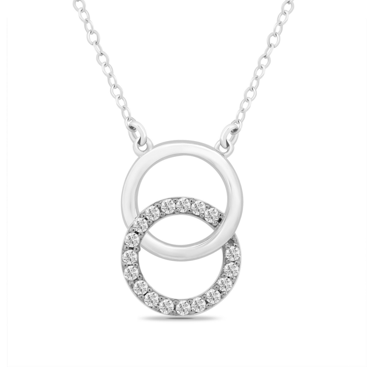 9ct White Gold Diamond Set Openwork Entwined Circles Pendant Necklace