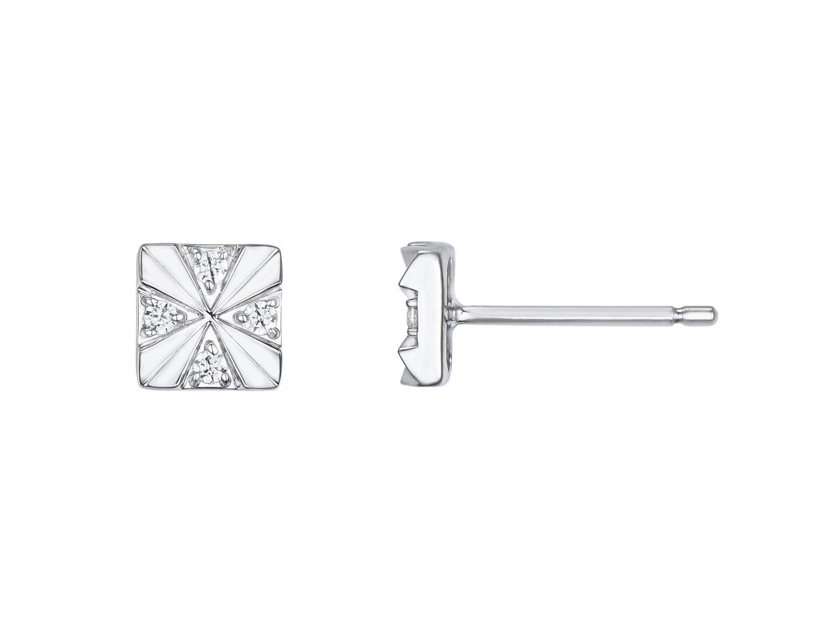 9ct White Gold Diamond Set Square Stud Earrings