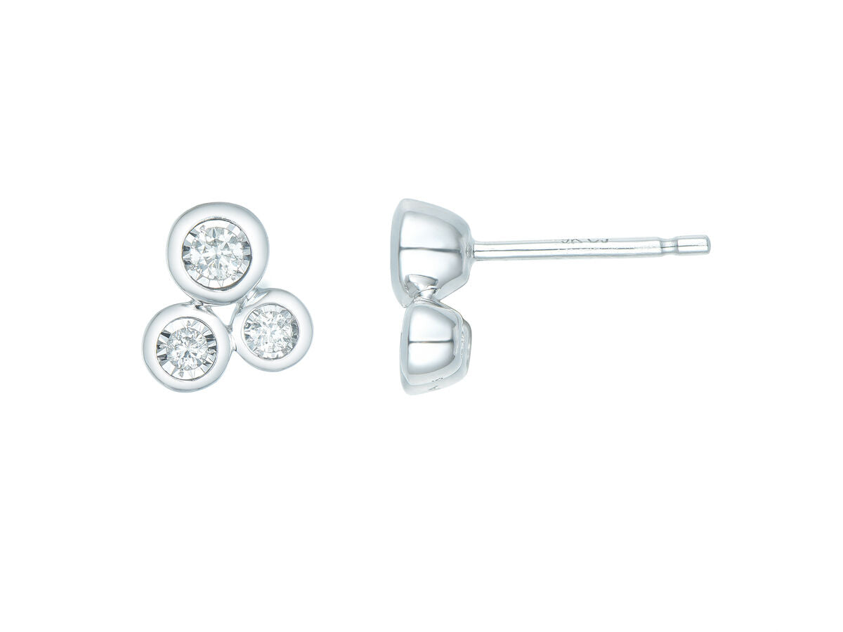 9ct White Gold Diamond Trefoil Bubble Stud Earrings