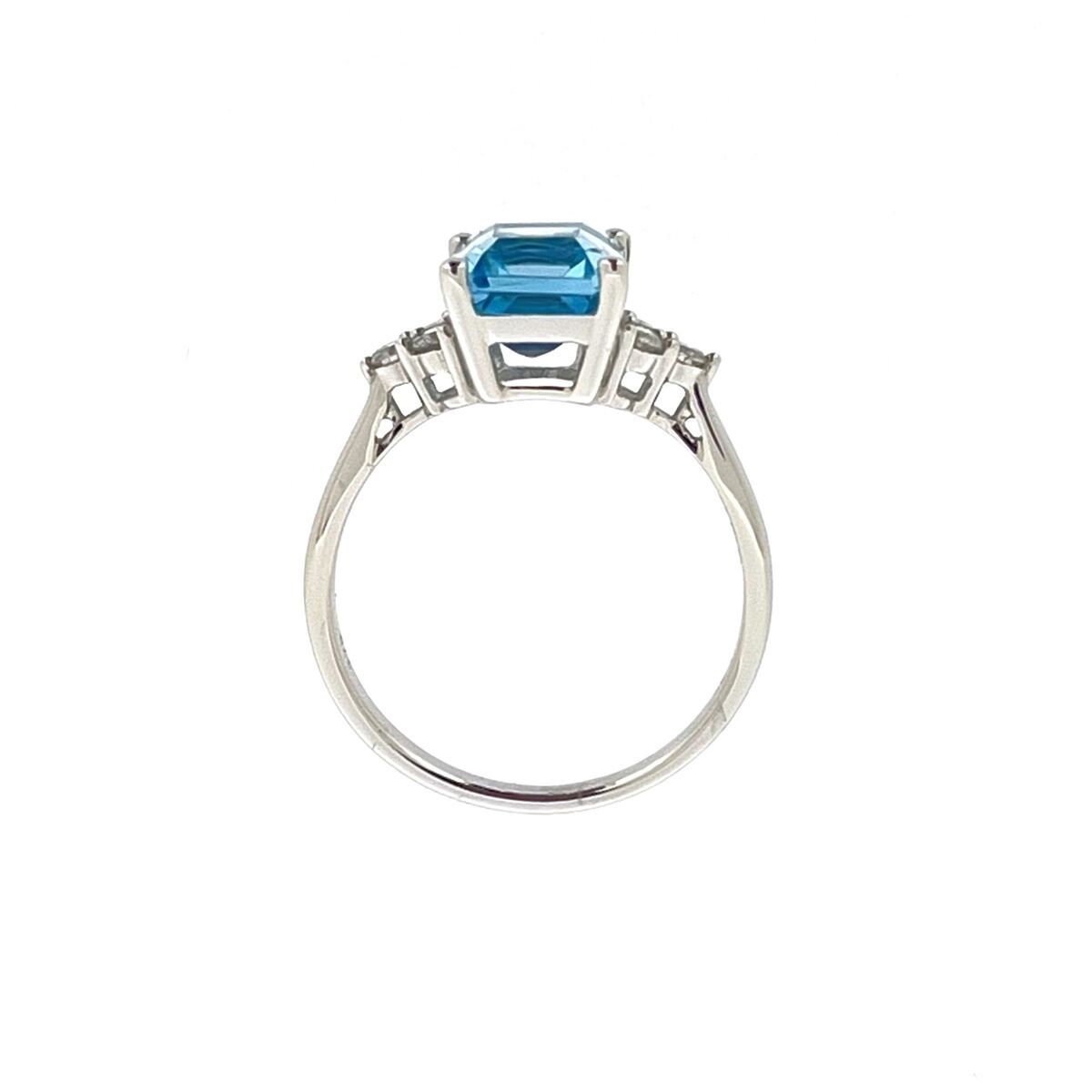 9ct White Gold Emerald Cut Blue Topaz & Diamond Set Dress Ring