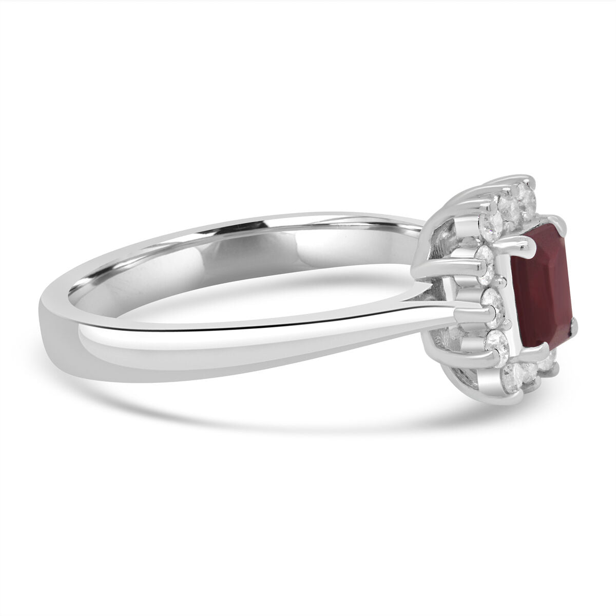 9ct White Gold Emerald Cut Ruby & Diamond Set Cluster Ring