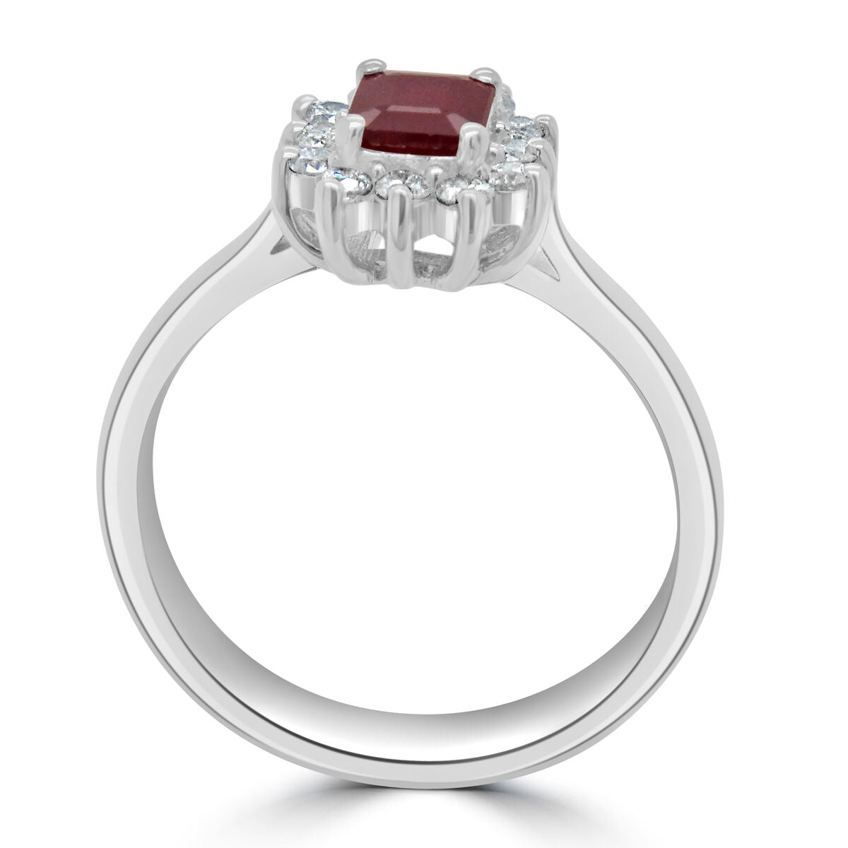 9ct White Gold Emerald Cut Ruby & Diamond Set Cluster Ring