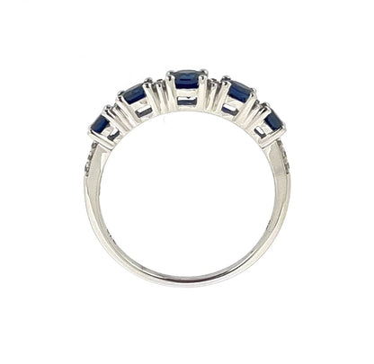 9ct White Gold Graduated Sapphire & Diamond Set Dress Ring