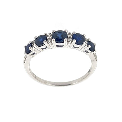 9ct White Gold Graduated Sapphire & Diamond Set Dress Ring
