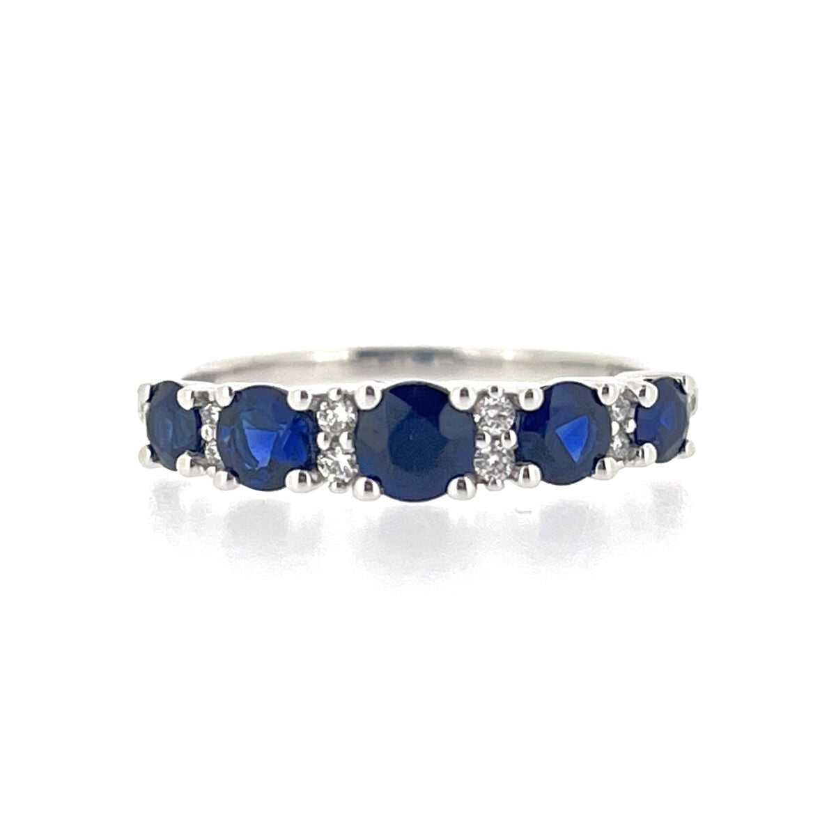 9ct White Gold Graduated Sapphire & Diamond Set Dress Ring