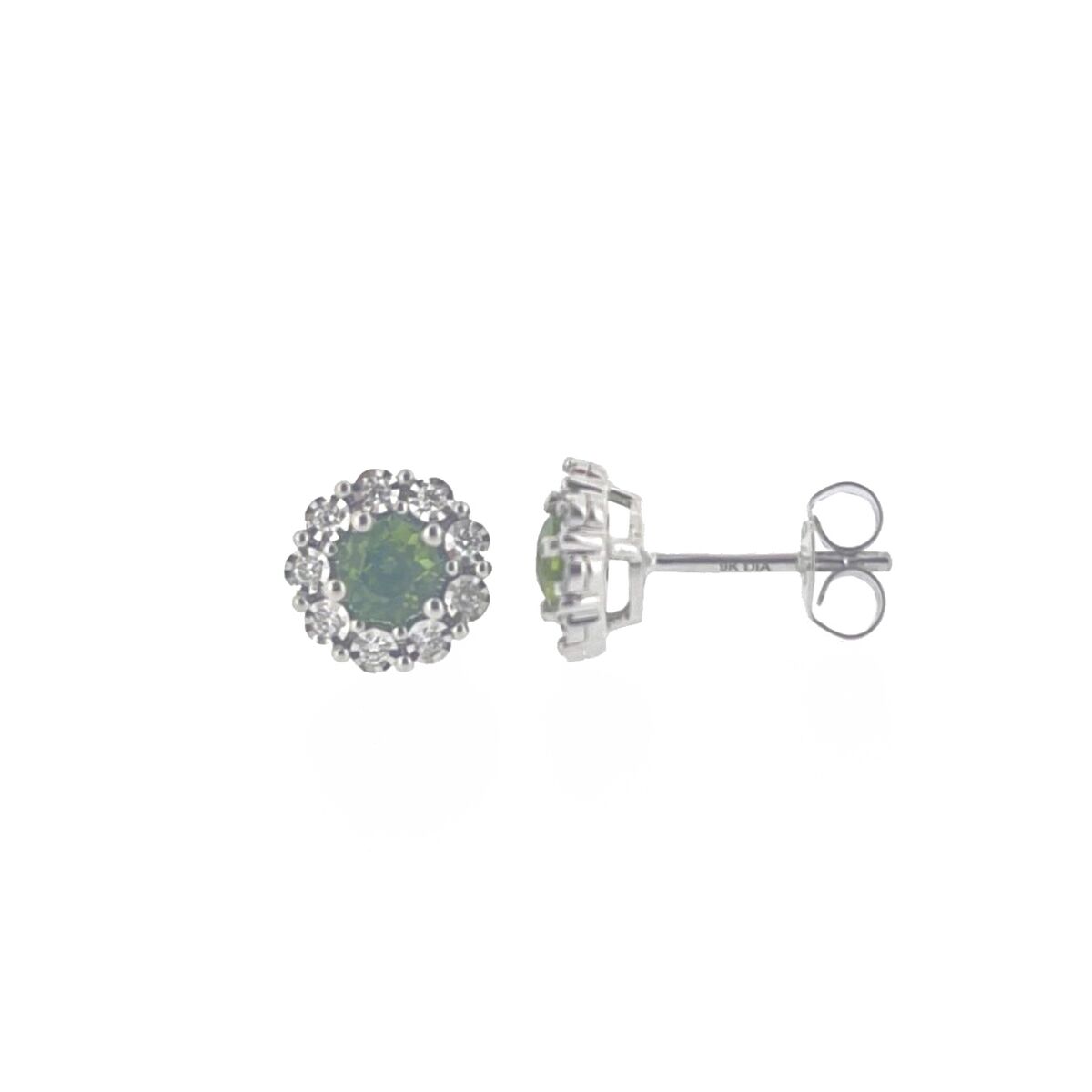 9ct White Gold Green Tourmaline & Diamond Set Cluster Stud Earrings