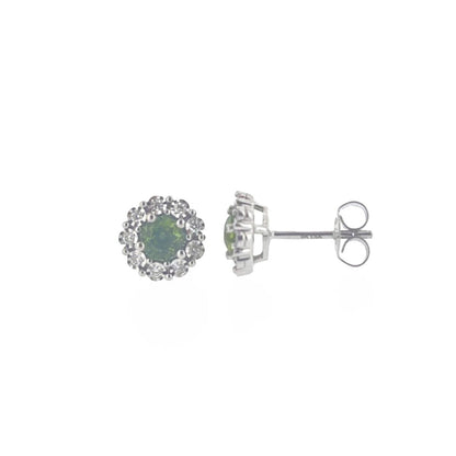 9ct White Gold Green Tourmaline & Diamond Set Cluster Stud Earrings