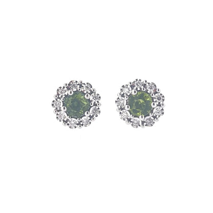 9ct White Gold Green Tourmaline & Diamond Set Cluster Stud Earrings