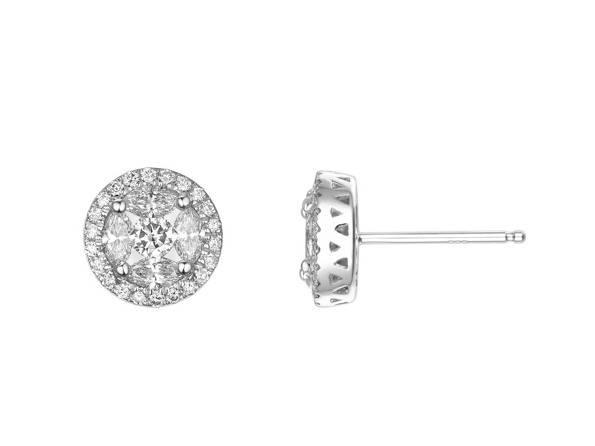 9ct White Gold Marquise & Brilliant Cut Diamond Set Cluster Stud Earrings