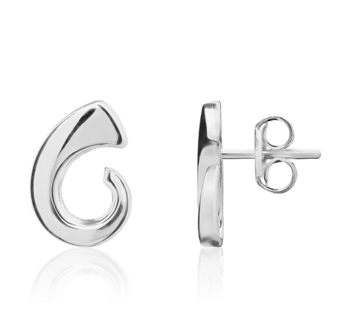 9ct White Gold Openwork Swirl Tusk Stud Earrings