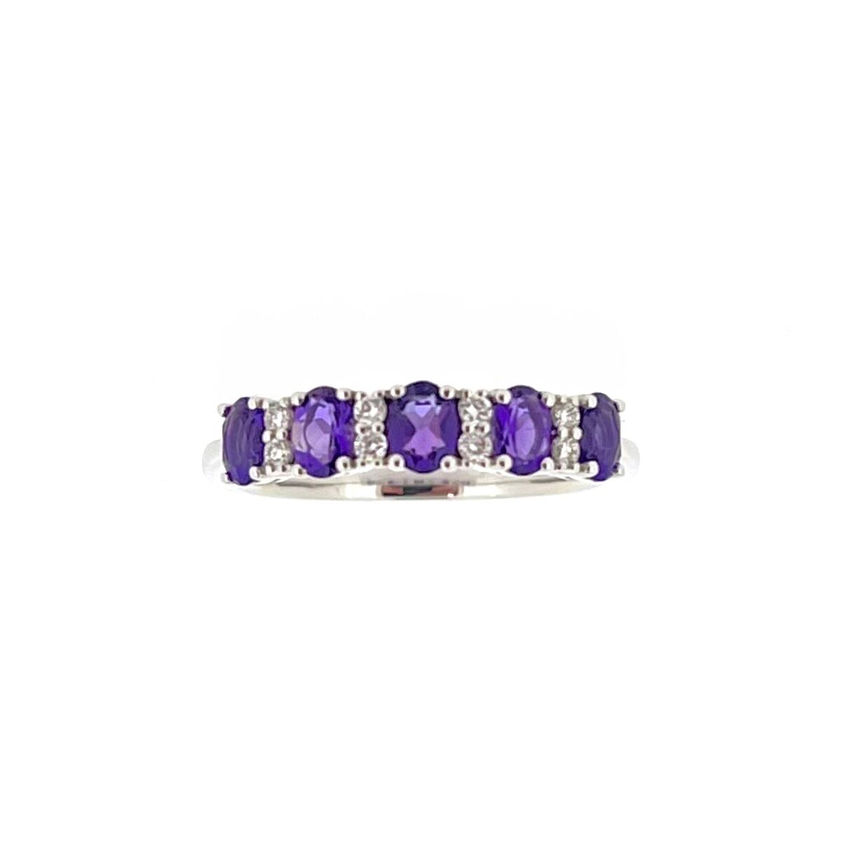 9ct White Gold Oval Amethyst & Diamond Set Dress Ring