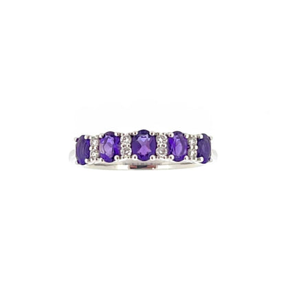 9ct White Gold Oval Amethyst & Diamond Set Dress Ring