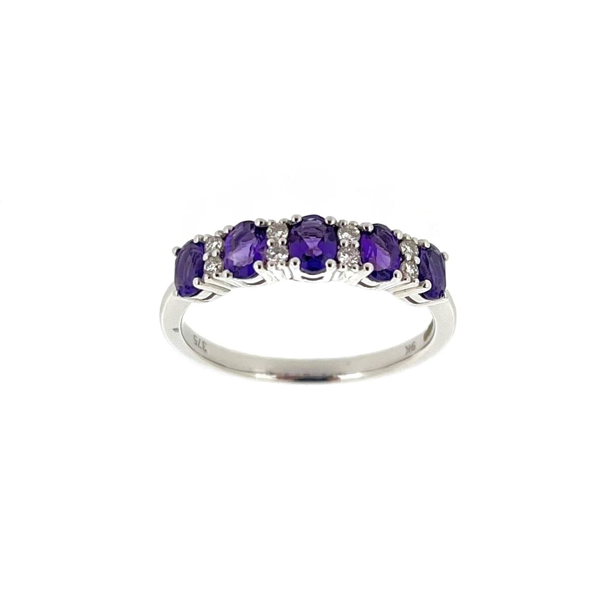 9ct White Gold Oval Amethyst & Diamond Set Dress Ring