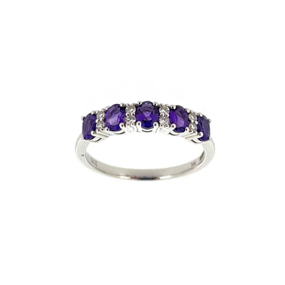 9ct White Gold Oval Amethyst & Diamond Set Dress Ring