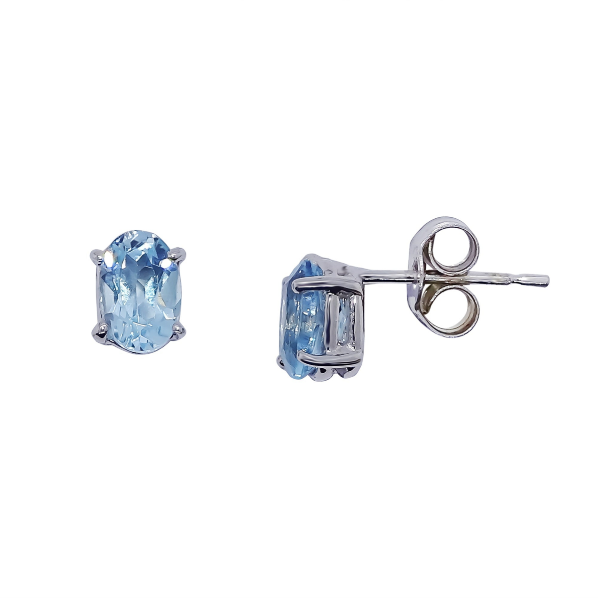 9ct White Gold Oval Blue Topaz Claw Set Stud Earrings