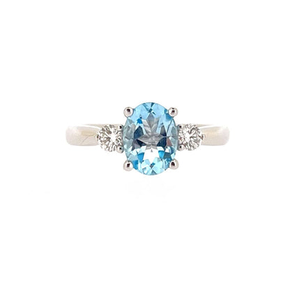 9ct White Gold Oval Blue Topaz & Diamond Set Dress Ring