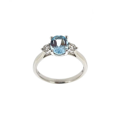 9ct White Gold Oval Blue Topaz & Diamond Set Dress Ring