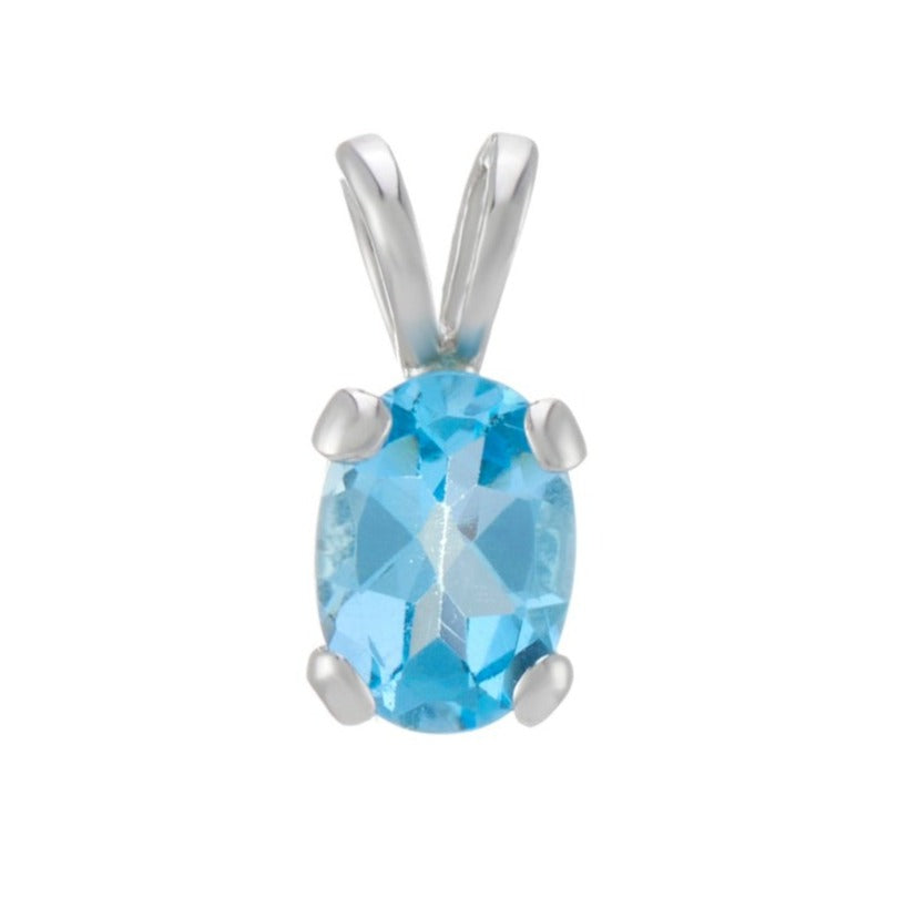 9ct White Gold Oval Blue Topaz Set Pendant Necklace