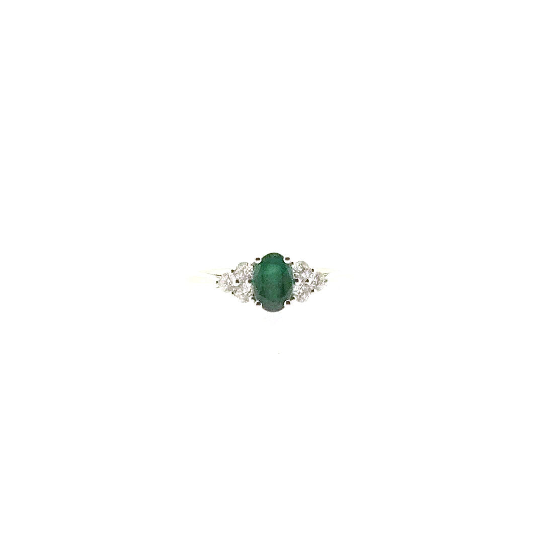 9ct White Gold Oval Cut Emerald & Diamond Set Dress Ring