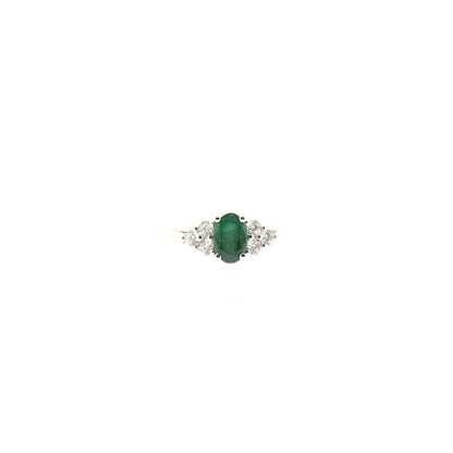 9ct White Gold Oval Cut Emerald & Diamond Set Dress Ring