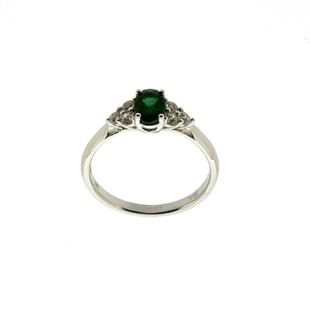 9ct White Gold Oval Cut Emerald & Diamond Set Dress Ring