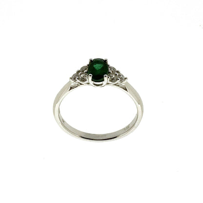 9ct White Gold Oval Cut Emerald & Diamond Set Dress Ring