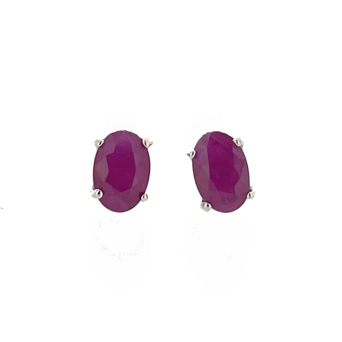 9ct White Gold Oval Ruby Claw Set Stud Earrings