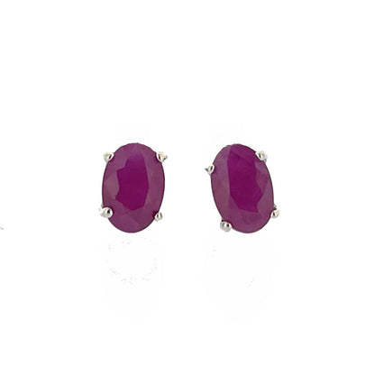9ct White Gold Oval Ruby Claw Set Stud Earrings