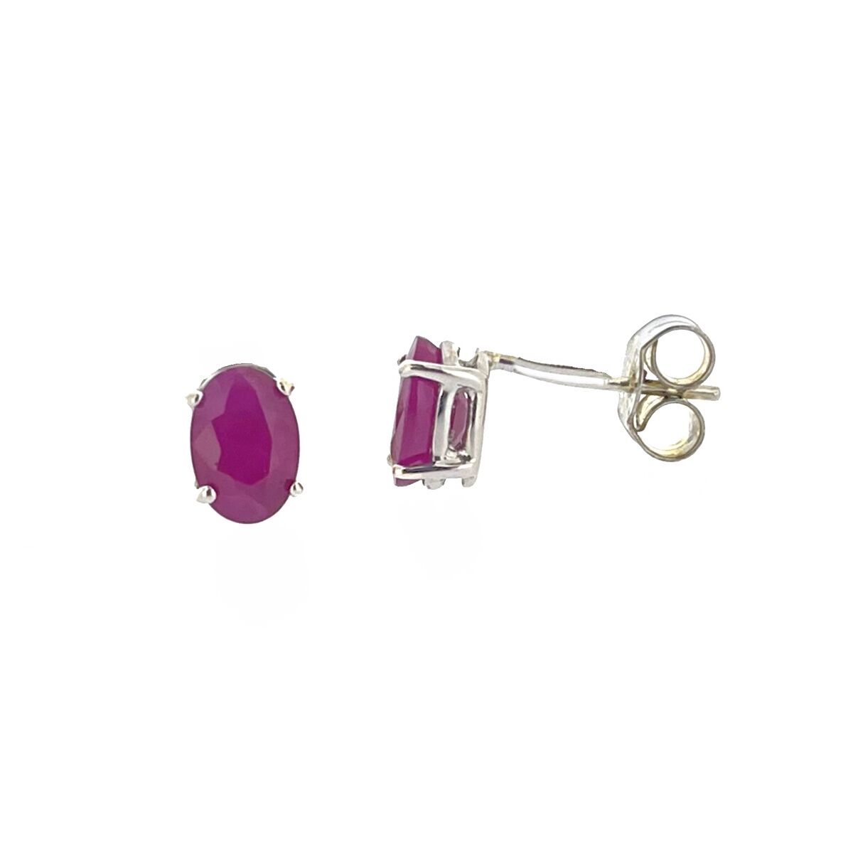 9ct White Gold Oval Ruby Claw Set Stud Earrings