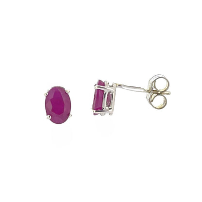 9ct White Gold Oval Ruby Claw Set Stud Earrings