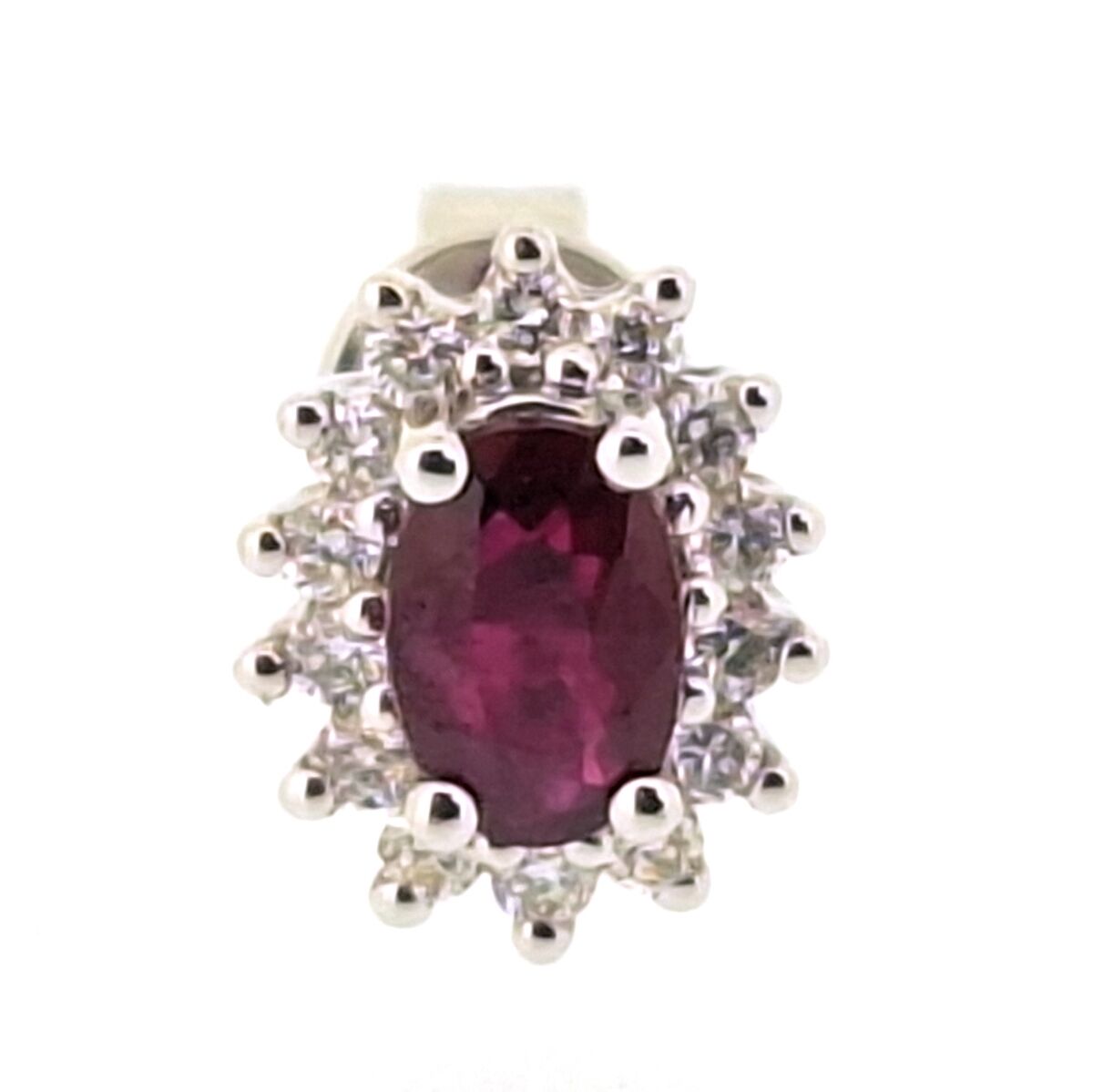 9ct White Gold Oval Ruby & Diamond Set Cluster Stud Earrings