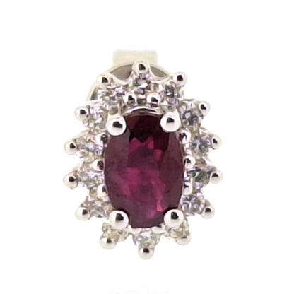 9ct White Gold Oval Ruby & Diamond Set Cluster Stud Earrings