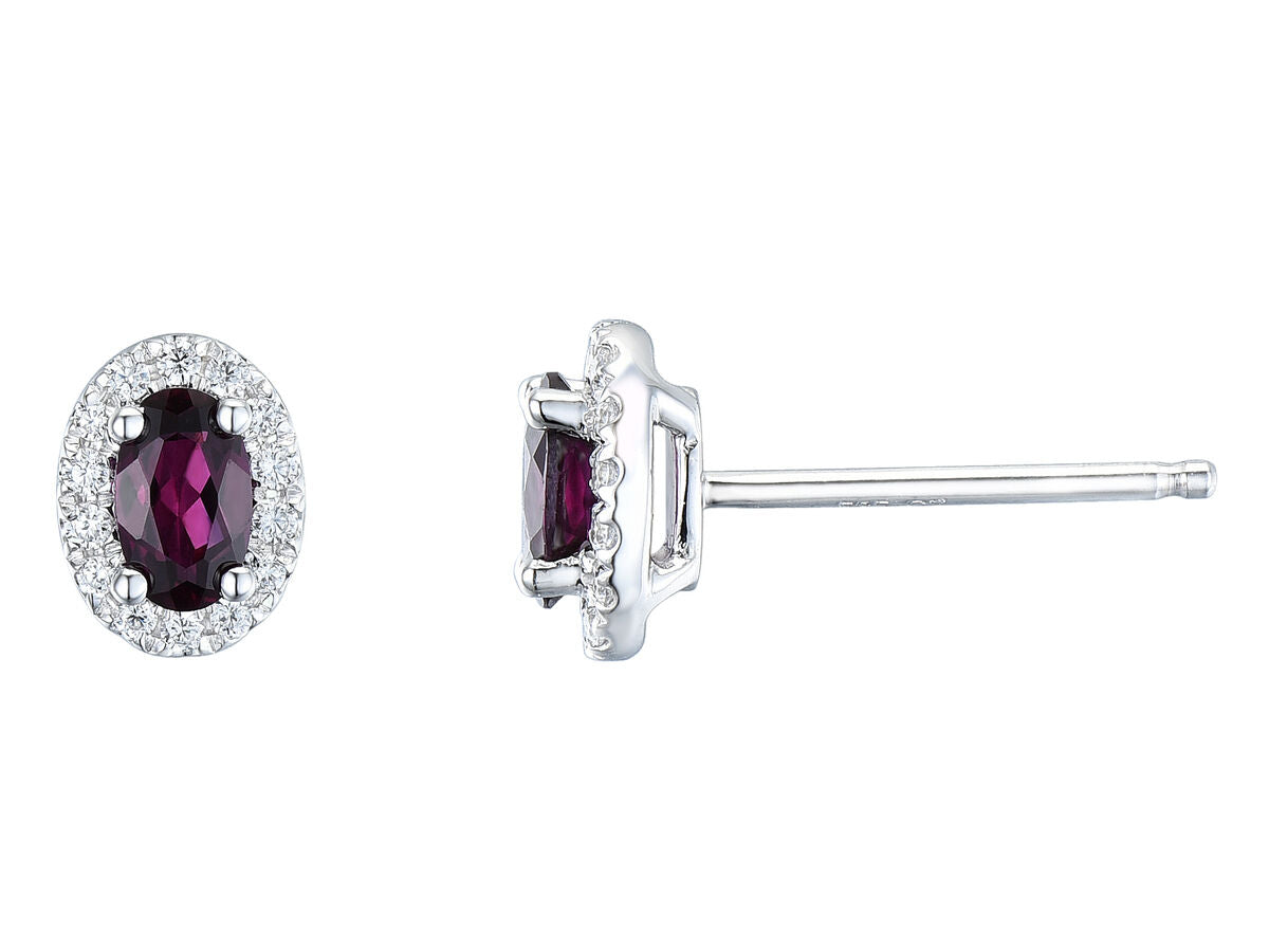 9ct White Gold Oval Ruby & Diamond Set Cluster Stud Earrings