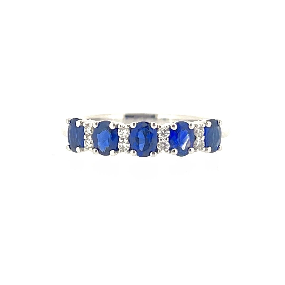 9ct White Gold Oval Sapphire & Diamond Set Dress Ring