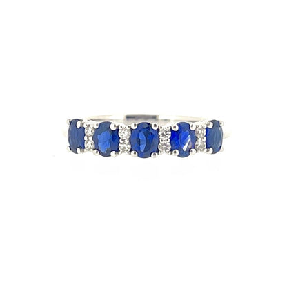 9ct White Gold Oval Sapphire & Diamond Set Dress Ring
