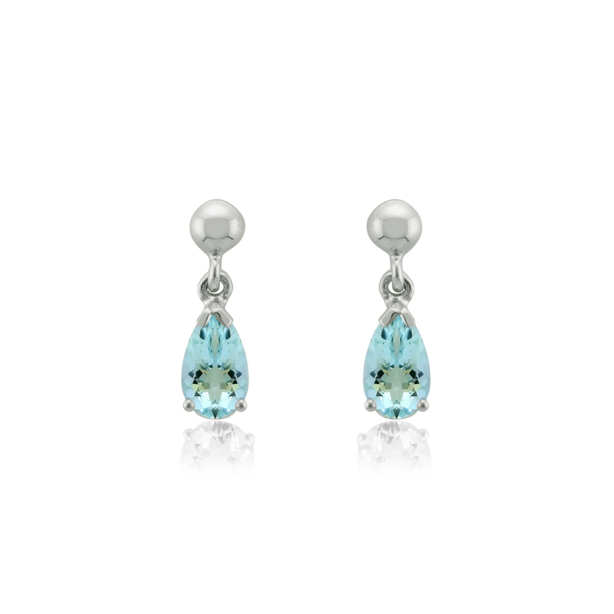 9ct White Gold Pear-Shaped Aquamarine Claw Set Drop Earrings