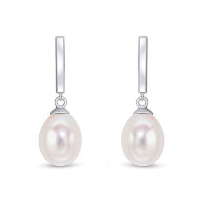 9ct White Gold Pearl Set Drop Earrings