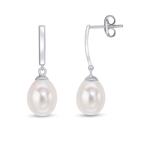 9ct White Gold Pearl Set Drop Earrings