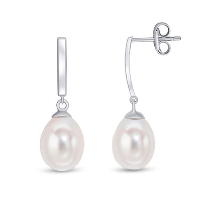 9ct White Gold Pearl Set Drop Earrings