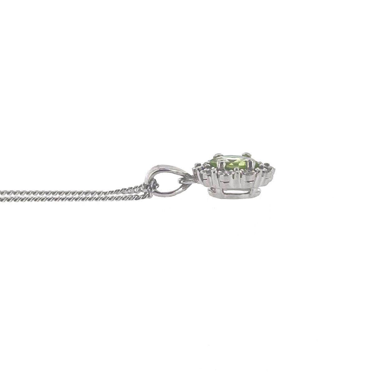 9ct White Gold Peridot & Diamond Set Cluster Pendant Necklace