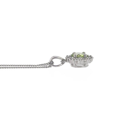 9ct White Gold Peridot & Diamond Set Cluster Pendant Necklace