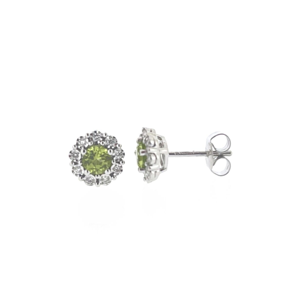 9ct White Gold Peridot & Diamond Set Cluster Stud Earrings