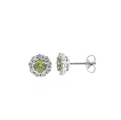 9ct White Gold Peridot & Diamond Set Cluster Stud Earrings