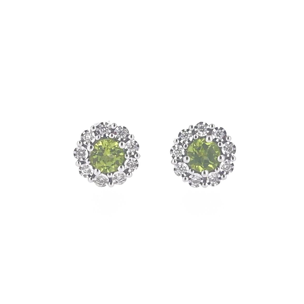 9ct White Gold Peridot & Diamond Set Cluster Stud Earrings