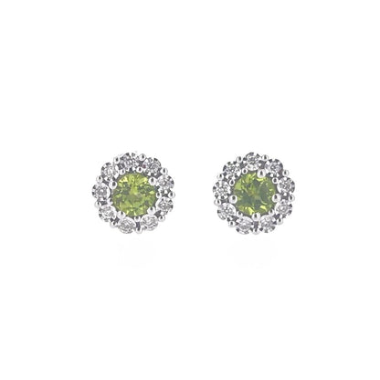 9ct White Gold Peridot & Diamond Set Cluster Stud Earrings