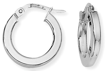 9ct White Gold Plain Polished 10mm Hoop Earrings