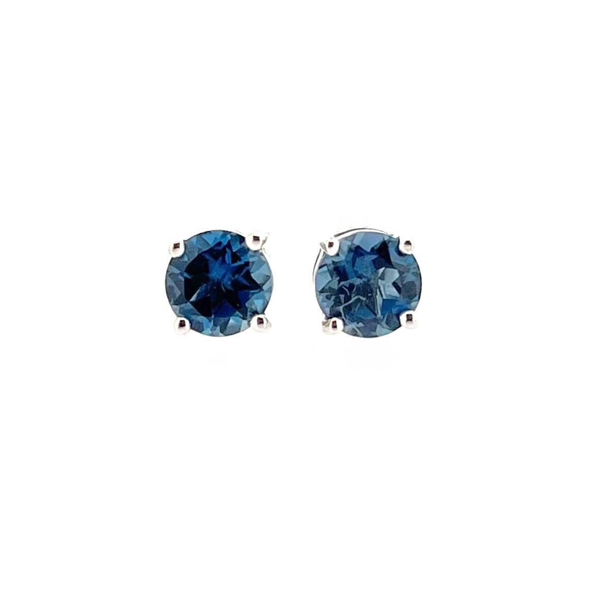 9ct White Gold Round Blue Topaz Claw Set Stud Earrings