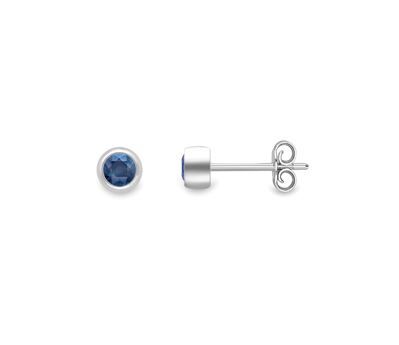 9ct White Gold Round Sapphire Rubover Set Stud Earrings